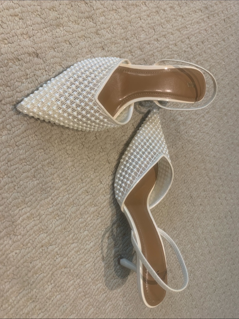 Zara White Pearl-Embellished Pointed-Toe Slingback Heels sz 39 new!